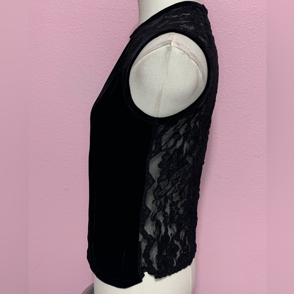VTG Y2k Black Velvet & Lace Tank Top - S - Picture 4 of 6